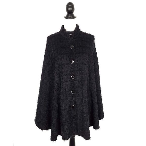 St. John Collection Black Button Front Cape Poncho Style Sweater Size Small - Picture 1 of 8